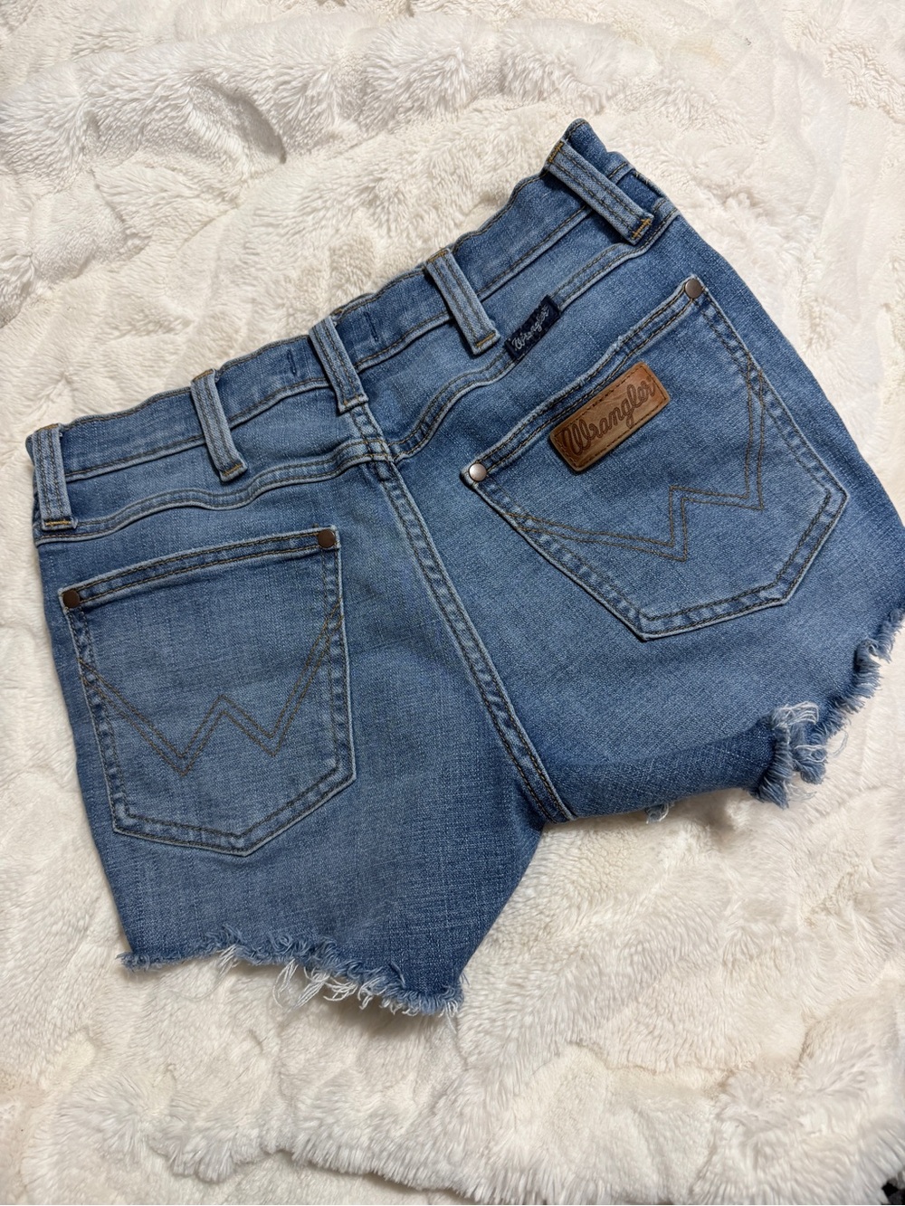 Wrangler Blue Denim Raw Hem Women's Jean Cutoff Shorts